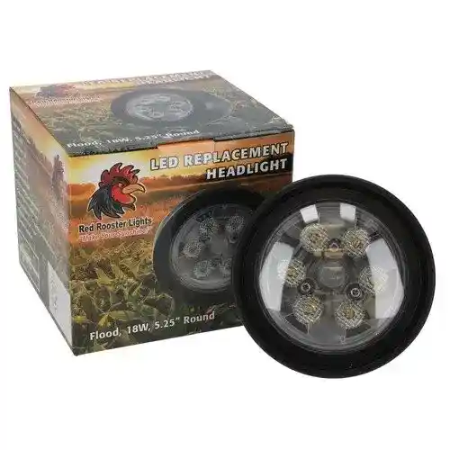 Red Rooster® LED Replacement Headlight - 18W 5.25" Round Flood Beam fits John Deere 3020 4020 4050 4230 4440 RE561116 fits International 388945R91