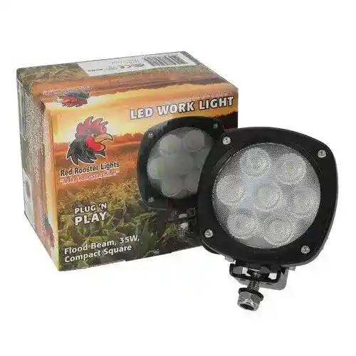 Red Rooster® LED Work Light - 35W Compact Square Flood Beam fits John Deere 310G 310SG 410G 410J AT305931 fits Case 87555142 fits Caterpillar 383-8634