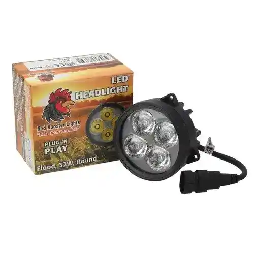 Red Rooster® LED Headlight – 32W Round Flood Beam fits John Deere 6125M 6140M 6145M 6150M AL209455 fits New Holland 87328621 fits Case IH 87539115
